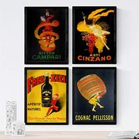 POSTER Set mit 4 Jahrgang Alkohol Plakate Campari, Cinzano, Cognac A3 Rahmenlos - Klar, Papier (29.7/3cm) - Nacnic