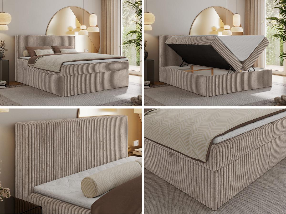 BOXBETT TILIANO 160/200 - Hellbraun Cord - H4 - Hellbraun, Textil (160/200cm) - MKS