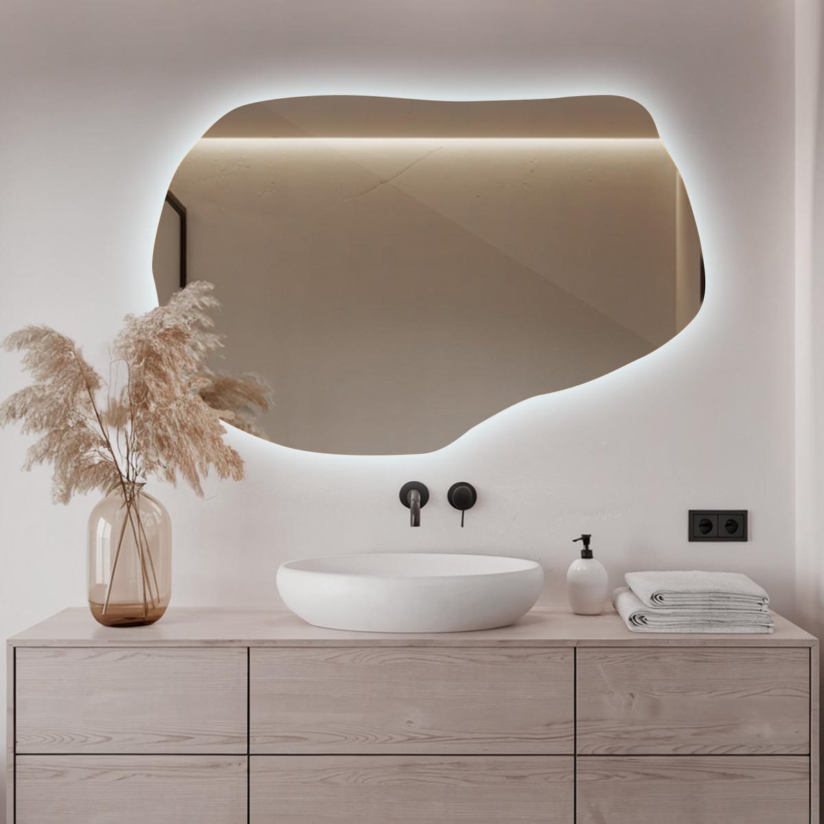 LED SPIEGEL 70 x 45,5 cm Unregelmäßige Form Kaltweiß 6500K - Transparent, Glas (70/45.5/0.4cm) - TULUP