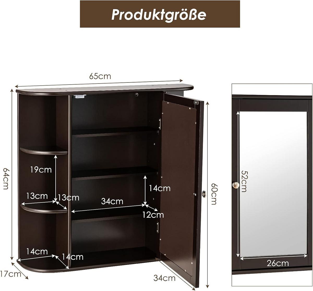 SPIEGELSCHRANK Badezimmerspiegel Braun - Braun, Holz (65/63/17cm) - COSTWAY