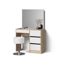 SCHMINKTISCH Imola Weiß/Sonoma 90 cm mit Hocker - Weiß/Sonoma Eiche, Holzwerkstoff (90/75/55cm) - Livinity®