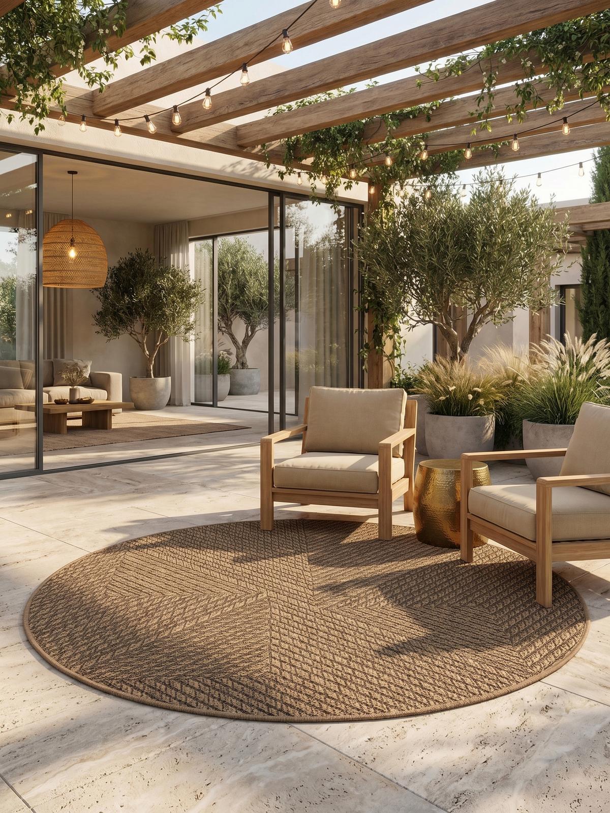 TEPPICH Outdoor ARLBERG in Beige, in Jute-Optik, aus Polypropylen, Ø 80 cm - Beige, Textil (80/80cm) - KADIMA DESIGN