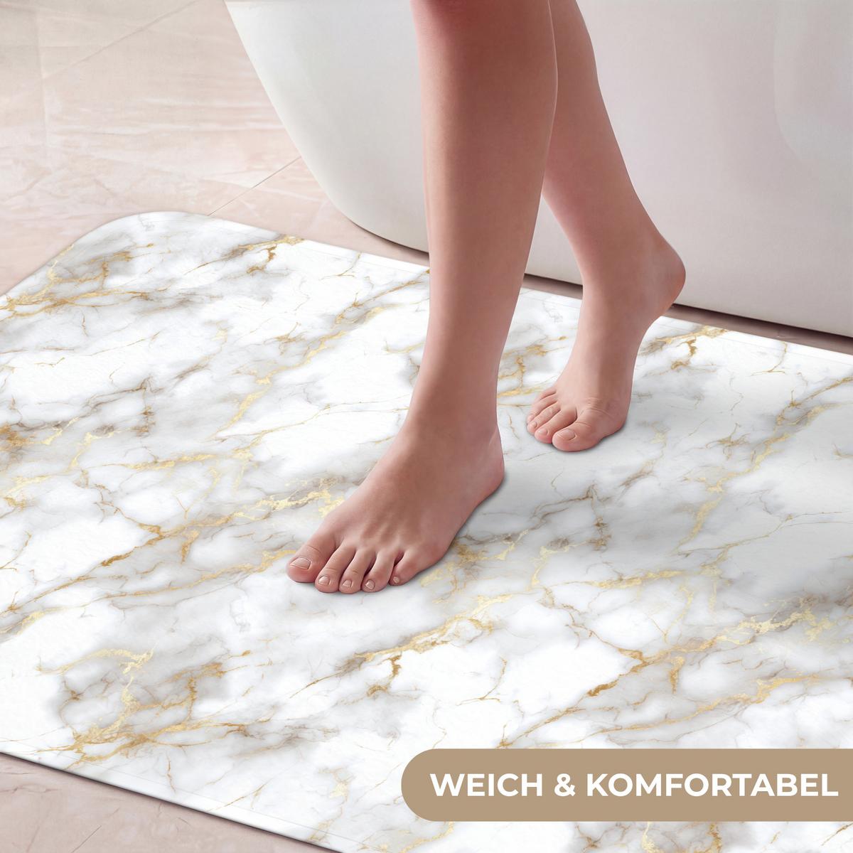 BADEMATTE Goldene Adern - Marmor - Weiß 120x60 cm - Weiß, Textil (120/60cm) - OnlyWow