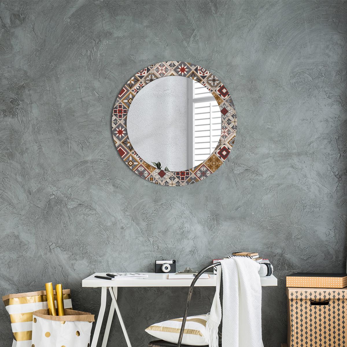 SPIEGEL Ø60 cm Rund mit Aufdruck - Multicolor/Braun, Glas (60/60/0.4cm) - TULUP