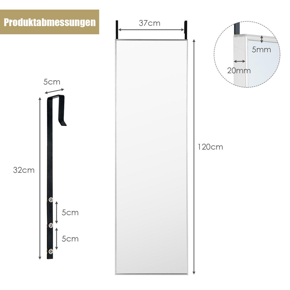 GANZKÖRPERSPIEGEL Silber - Silberfarben, Glas (37/120/2cm) - COSTWAY