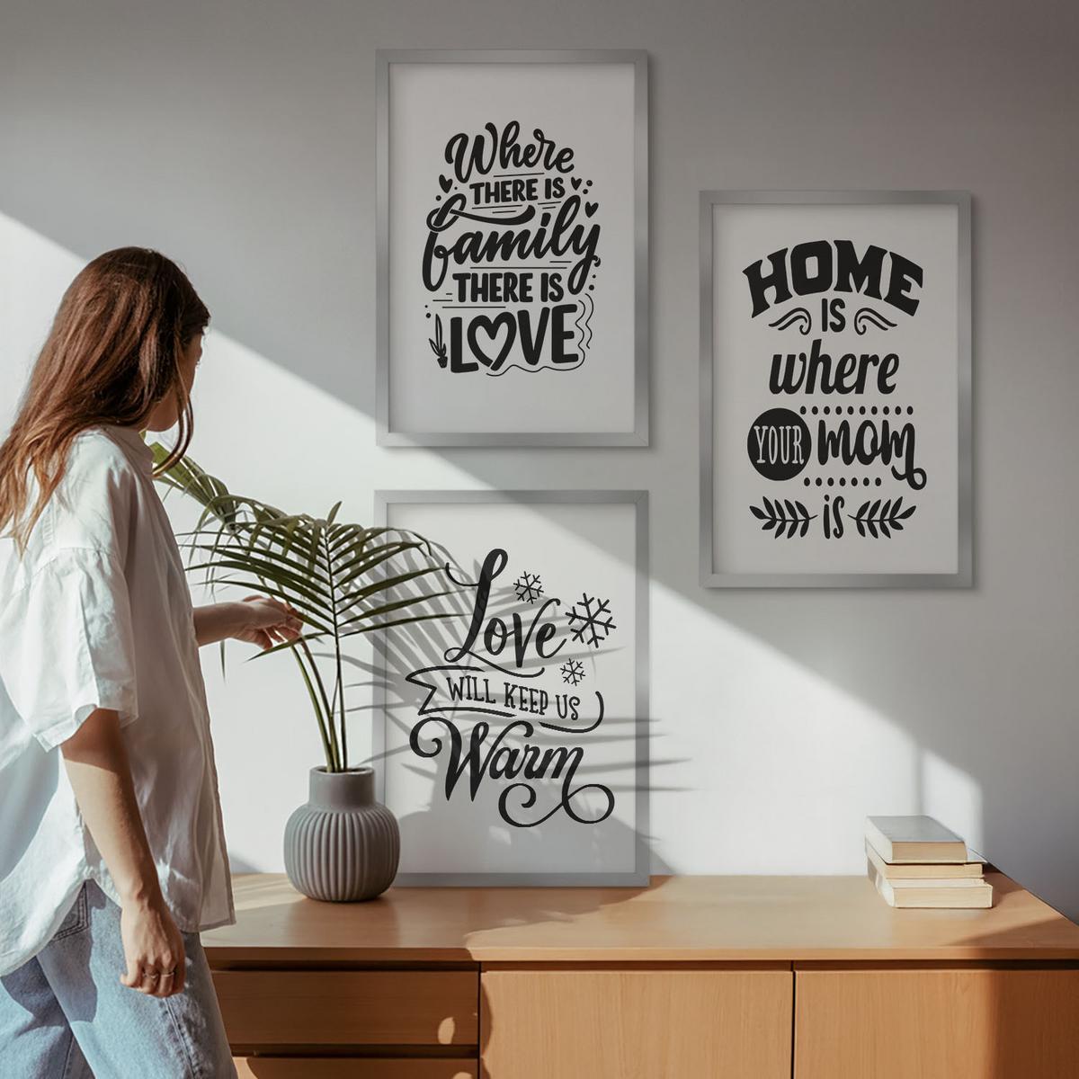 BILDER SET 3er Set - 40x60 cm Silberner Rahmen - Familie, Liebe, Zuhause, Wärme - Silberfarben, Kunststoff (40/60cm) - TULUP