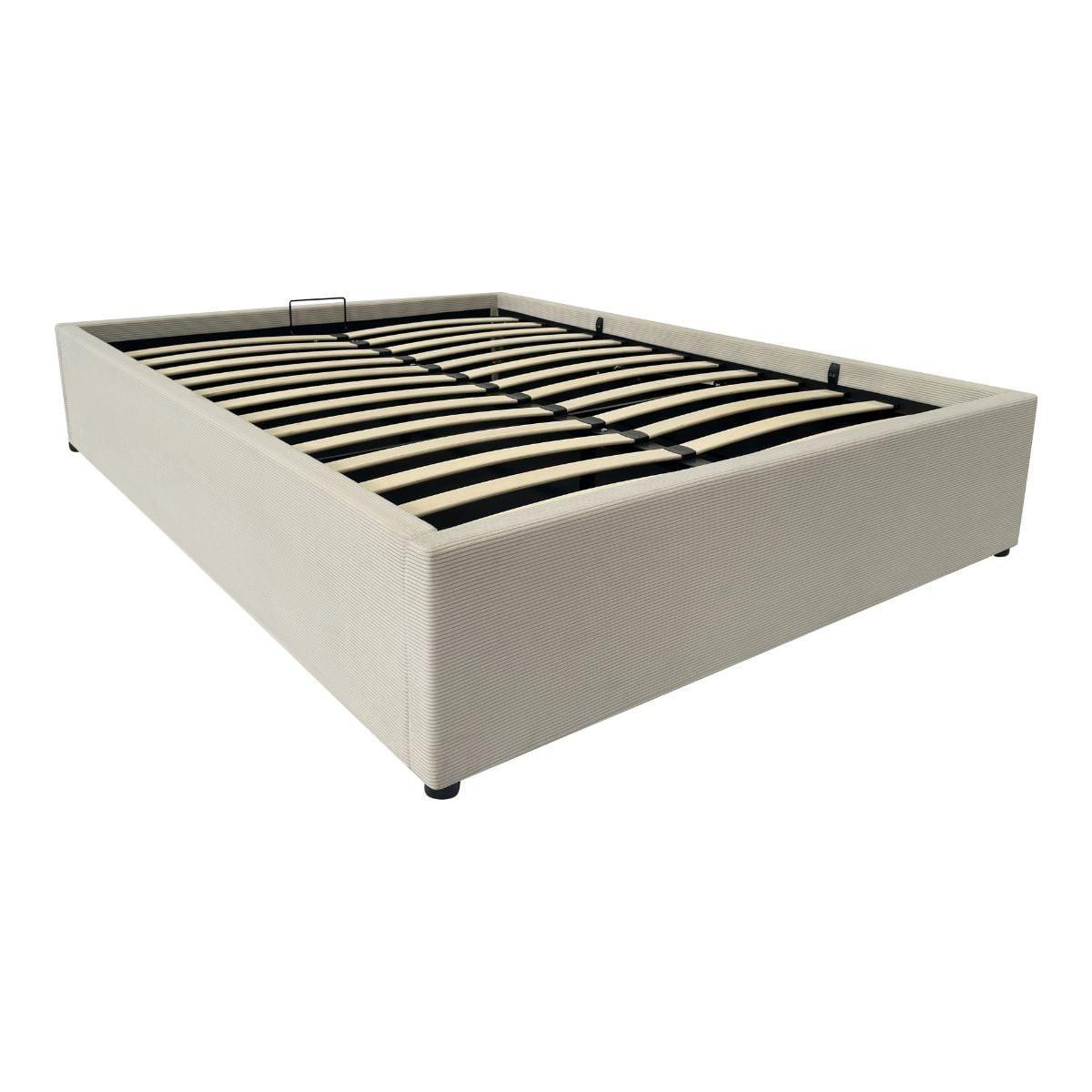 BETTKASTEN bezogen mit samt romy 204/152/36,5 cm - Beige, Holz (190/140cm) - Calicosy