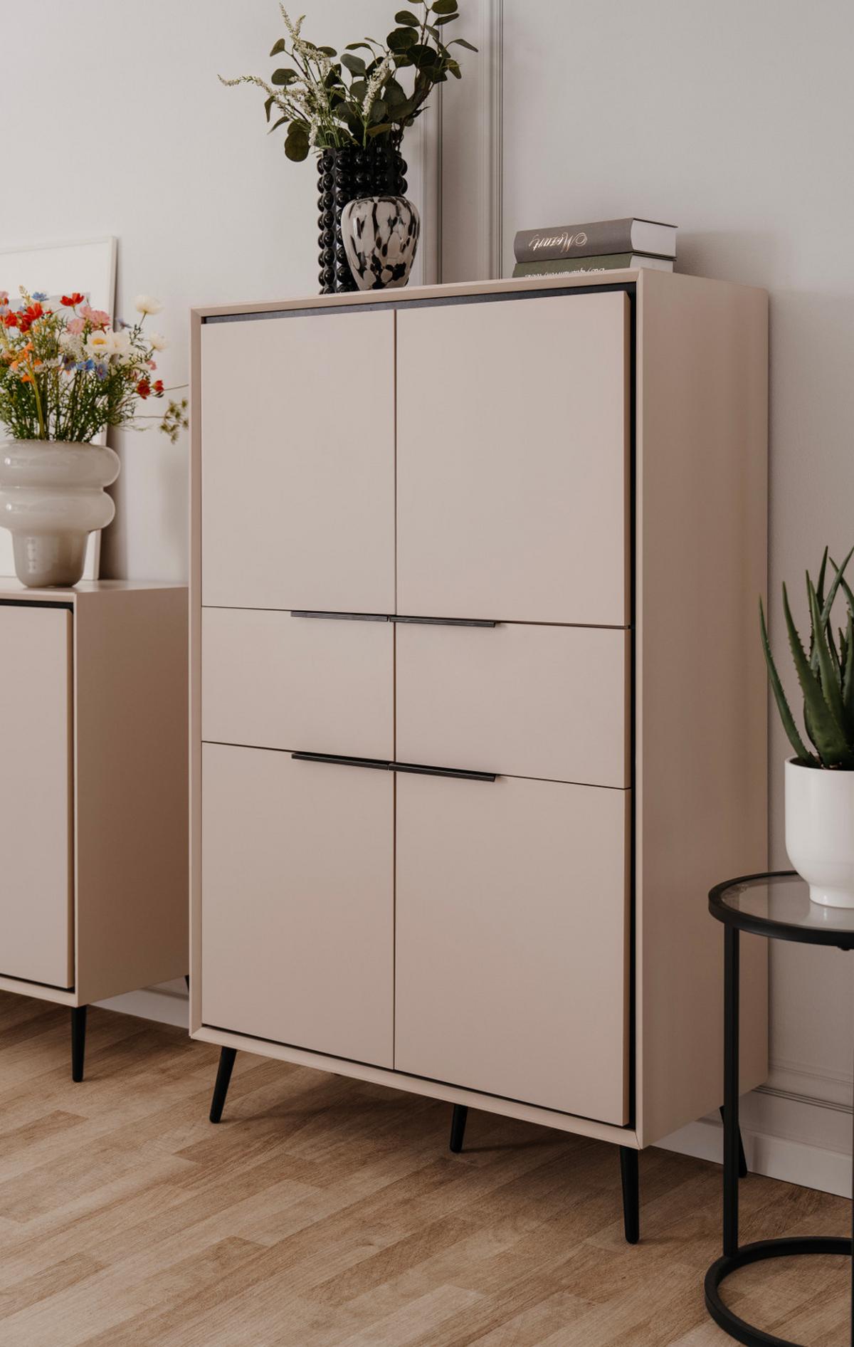 HIGHBOARD Sand und Schwarz 90 x 140 cm, Schrank mit Soft-Close-Funktion - Sandfarben/Schwarz, Holzwerkstoff/Kunststoff (90/140/38cm) - Furn.Design
