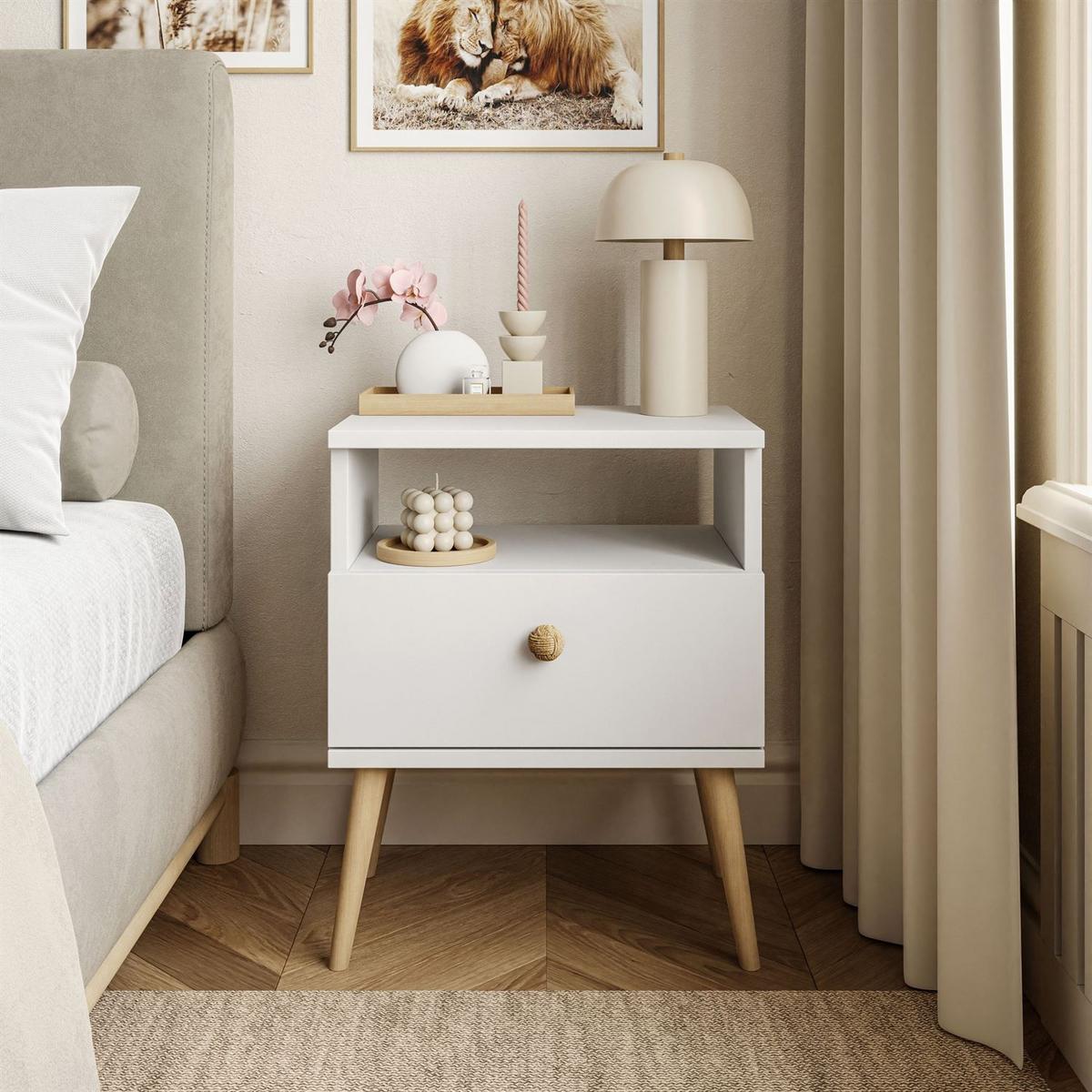 NACHTTISCH HARMONY Weiß - Weiß, Holzwerkstoff (44/56/31cm) - Lookway