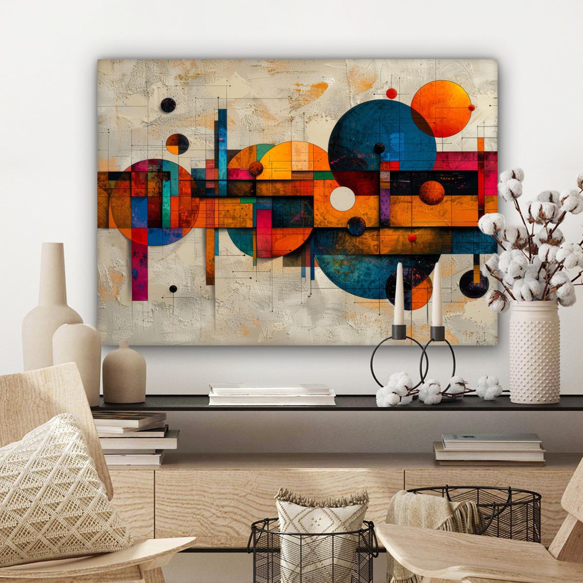 LEINWANDBILD Vintage - Moderne Kunst - Orange - Geometrische Formen Wandbilder 80x60 cm - Multicolor, Textil (80/60cm) - MuchoWow