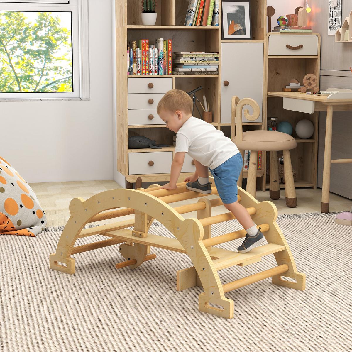 MONTESSORI-KLETTERGERÜST Indoor 2 in 1 aus Holz - Naturfarben, Holz (52/45/110cm) - AIYAPLAY