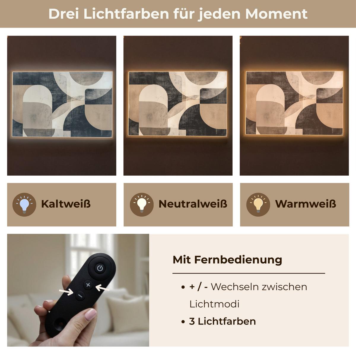 WANDLEUCHTE MIT AKKU Abstrakt - Formen - Modern - Beige 90x60 cm - Grau, Holzwerkstoff (90/60/8cm) - OnlyWow