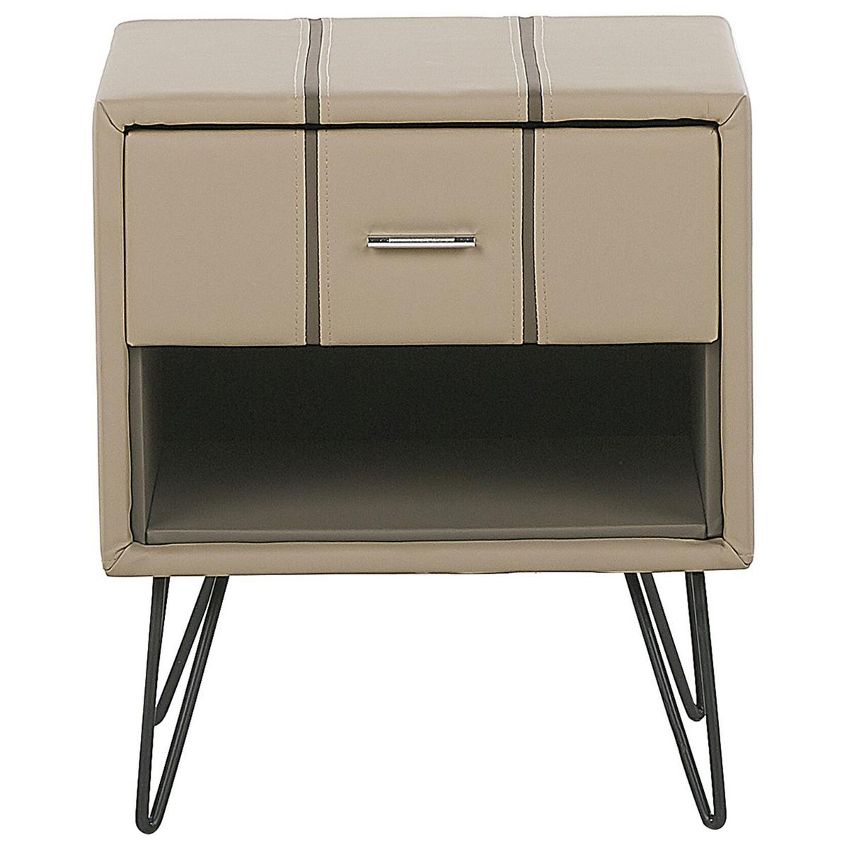 NACHTTISCH beige Kunstleder schwarze Metallbeine 41/48/56 cm Betin - Beige, Kunststoff/Textil (48/56/41cm) - Beliani
