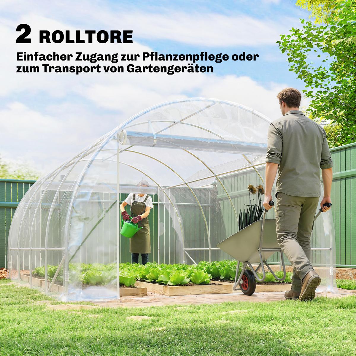 FOLIENGEWÄCHSHAUS Stahl PE Transparent - Transparent, Metall (297/199/395cm) - Outsunny