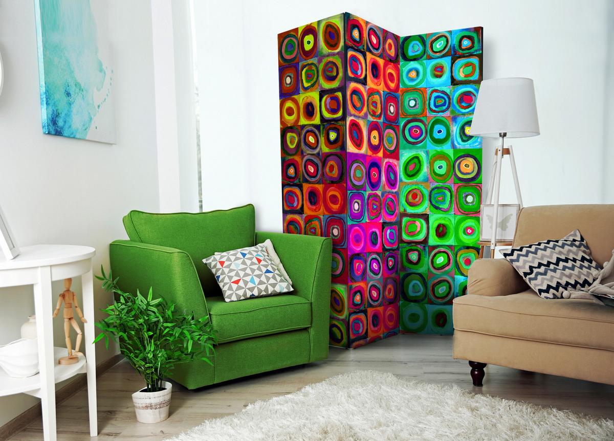 PARAVENT Akustik 3-tlg 135x172 cm Bunte abstrakte Formen - Multicolor, Holz/Textil (135/172/3cm) - Muralo