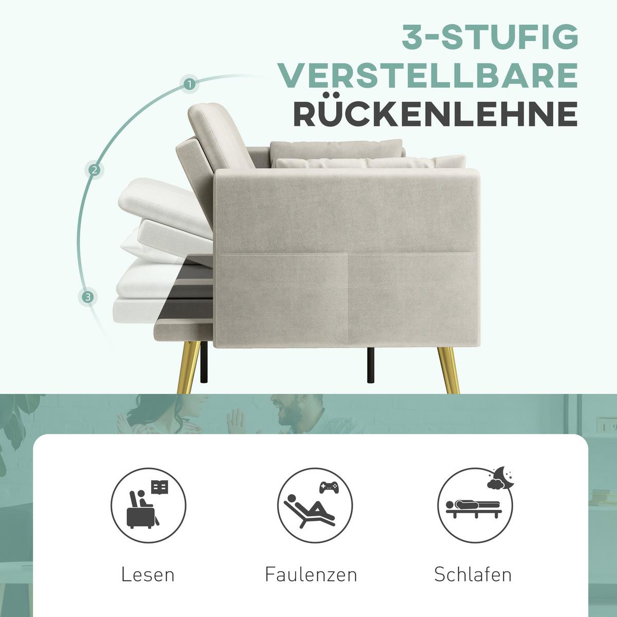 SCHLAFSOFA mit Verstellbar Rückenlehne, Beige - Beige, Textil (73/78.5/181cm) - HOMCOM