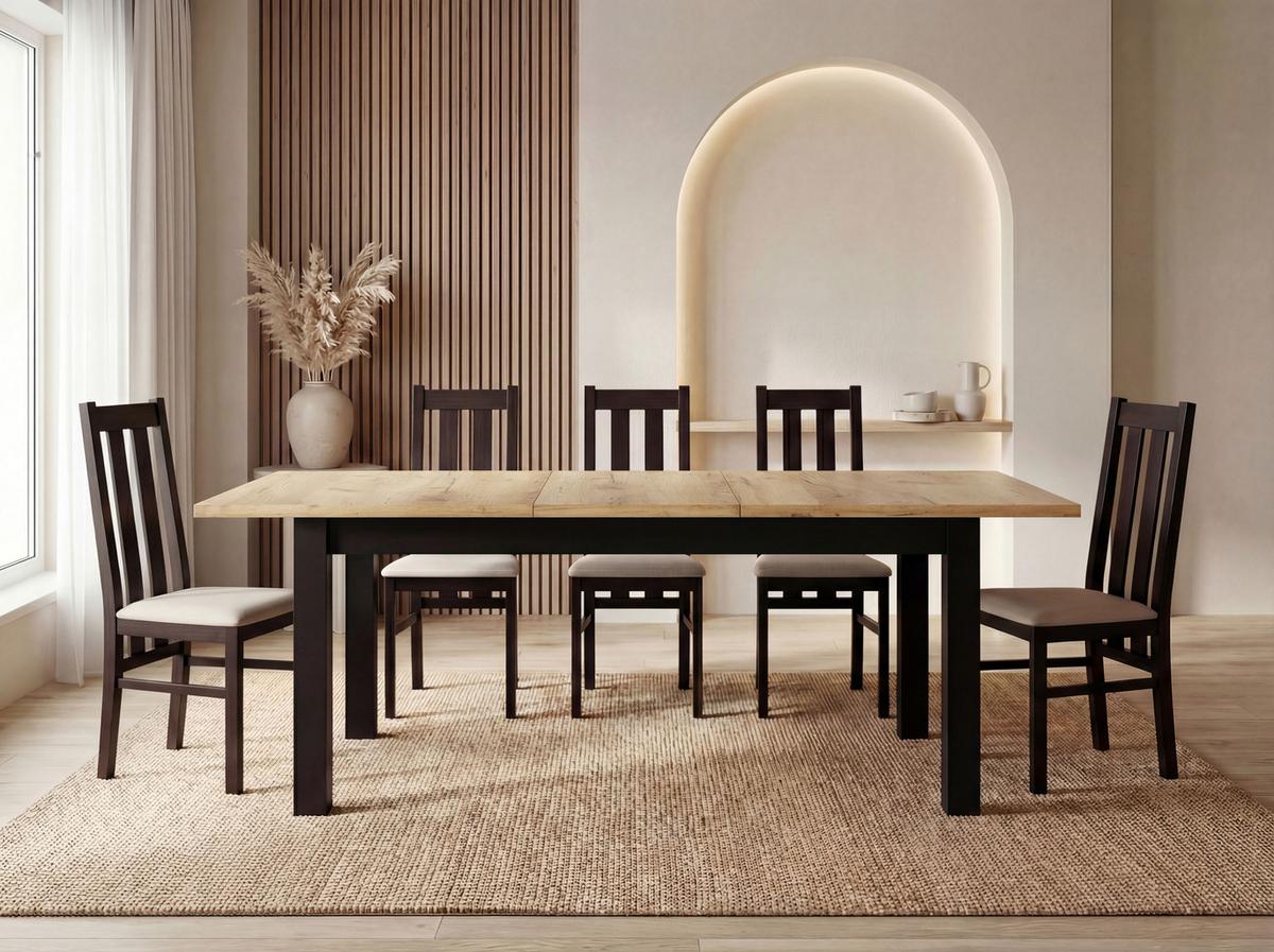ESSTISCH Lindberg ausziehbar verlängerbar rechteckig, Eiche Braun 120-160/70/77 cm - Eiche Wotan/Schwarz, Holz/Holzwerkstoff (70/160/76.5cm) - WFL GROUP