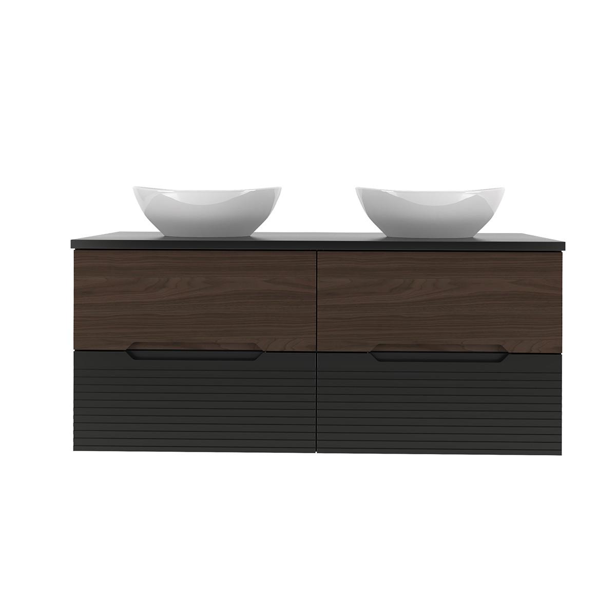 DOPPELWASCHTISCH 120.6cm Sylla Schwarz und Holz - Schwarz, Holzwerkstoff (120.6/52.2/45.8cm) - Petits-meubles