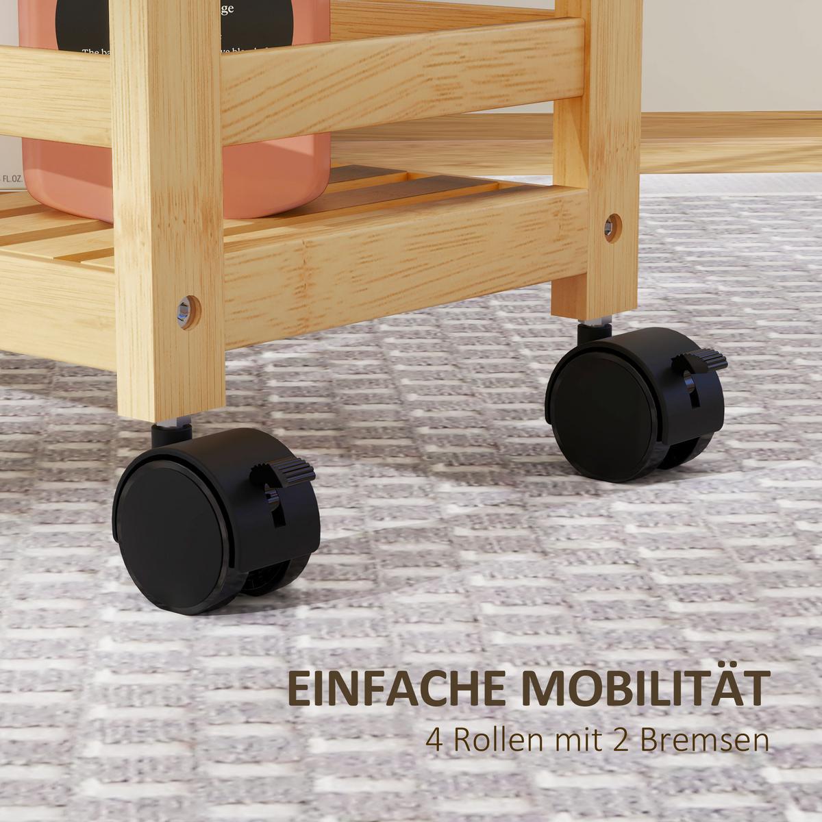 SERVIERWAGEN aus Bambus, 3-stöckiger, 55 x 20 x 75 cm, Naturholz - Naturfarben, Naturmaterialien (20/75/55cm) - HOMCOM