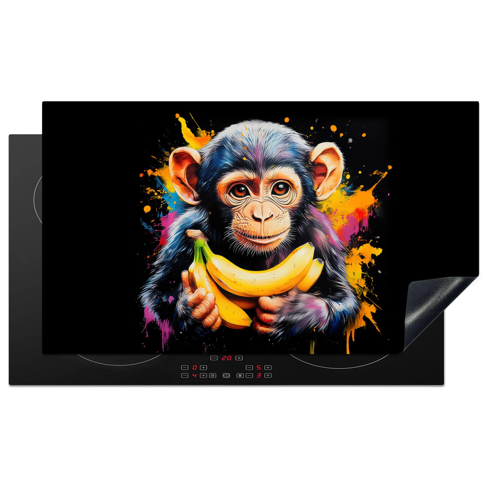 HERDABDECKPLATTE Affe - Graffiti - Farbenfroh - Bananen - Modern Induktionsschutz 91.6x52.7 cm - Gelb, Kunststoff (91.6/52.7/0.2cm) - MuchoWow