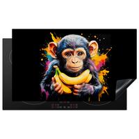 HERDABDECKPLATTE Affe - Graffiti - Farbenfroh - Bananen - Modern Induktionsschutz 91.6x52.7 cm - Gelb, Kunststoff (91.6/52.7/0.2cm) - MuchoWow