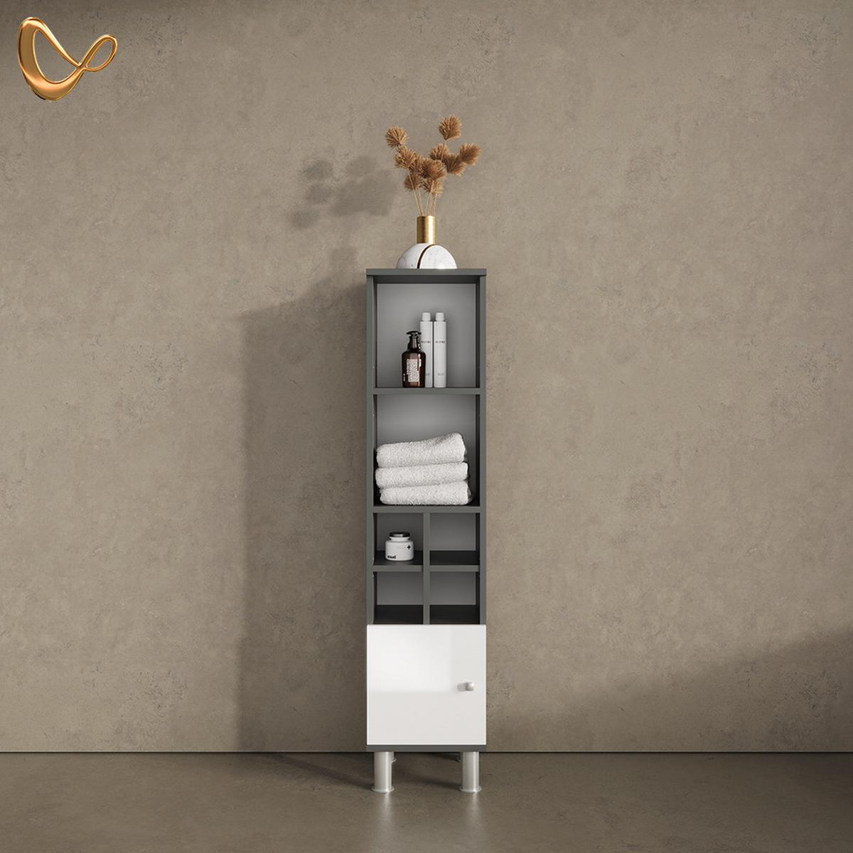 MIDISCHRANK Fucino Weiß Hochglanz 30 x 130.6 cm kleine Tür - Weiß Hochglanz, Holzwerkstoff (30/130.6/30cm) - Livinity®
