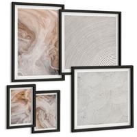 BILDER SET 5er Set - 50x50 cm & 20x30 cm & 40x60 cm Schwarzer Rahmen - Marmorstein-Texturmuster - Schwarz, Kunststoff (40/60cm) - TULUP