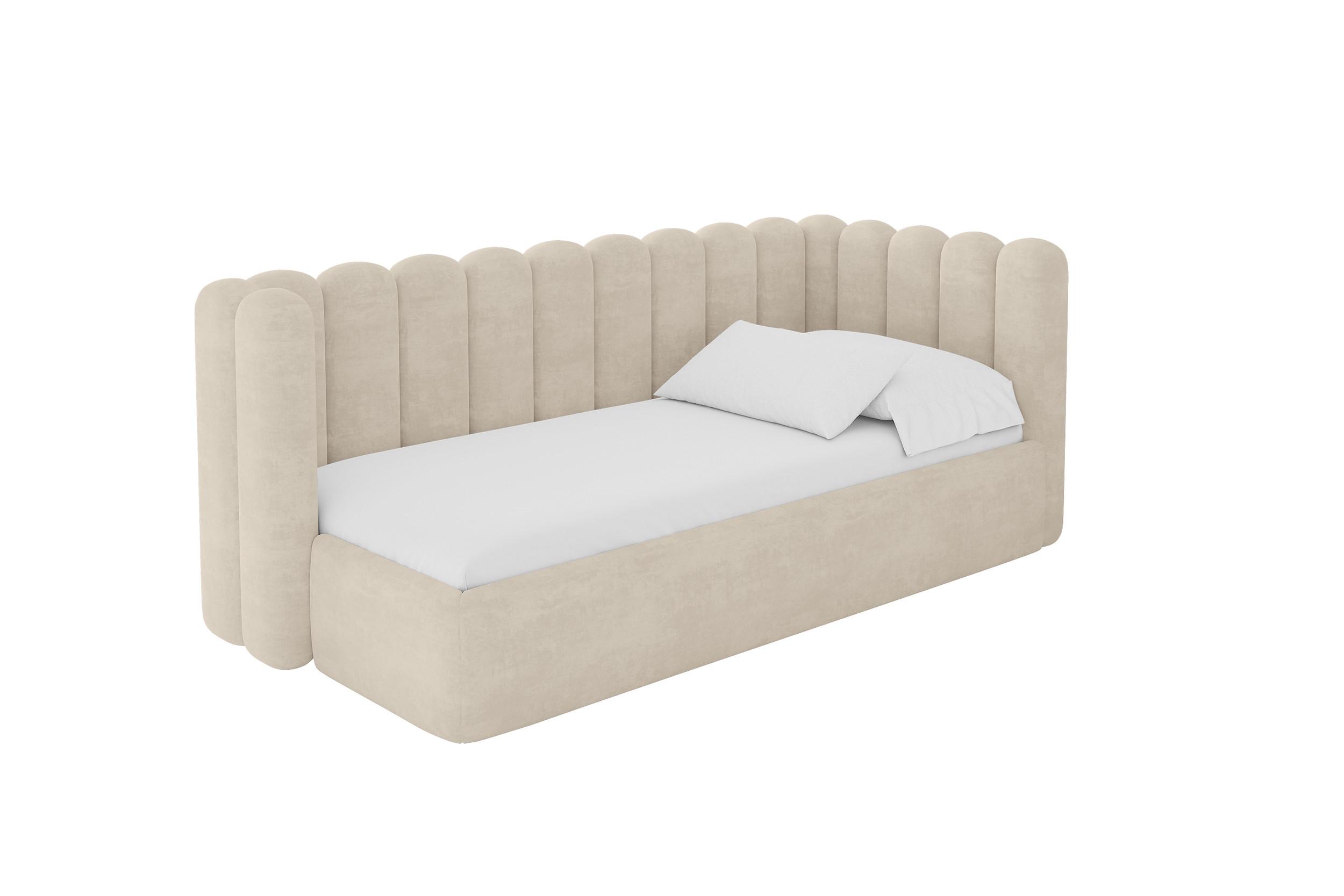 EINZELLBETT Jugendbett mit Bettkasten und Matratze H3/H4, Links - HUGY 90x200 Beige - Beige, Holzwerkstoff/Textil (90/200cm) - ALTDECOR