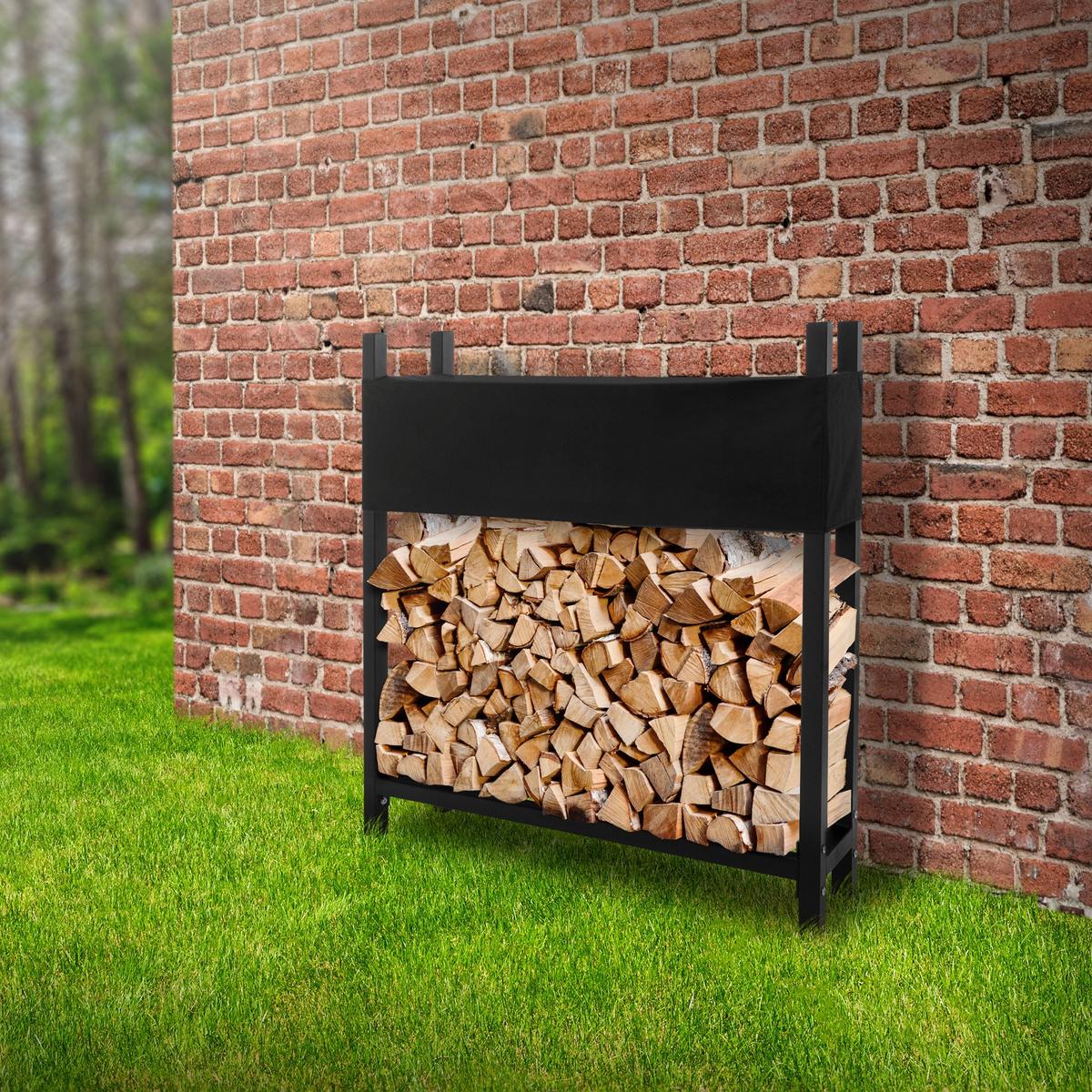 KAMINHOLZREGAL aus Metall 113x25x115 cm Anthrazit mit Abdeckung - Anthrazit, Metall (25/115/113cm) - ML-DESIGN