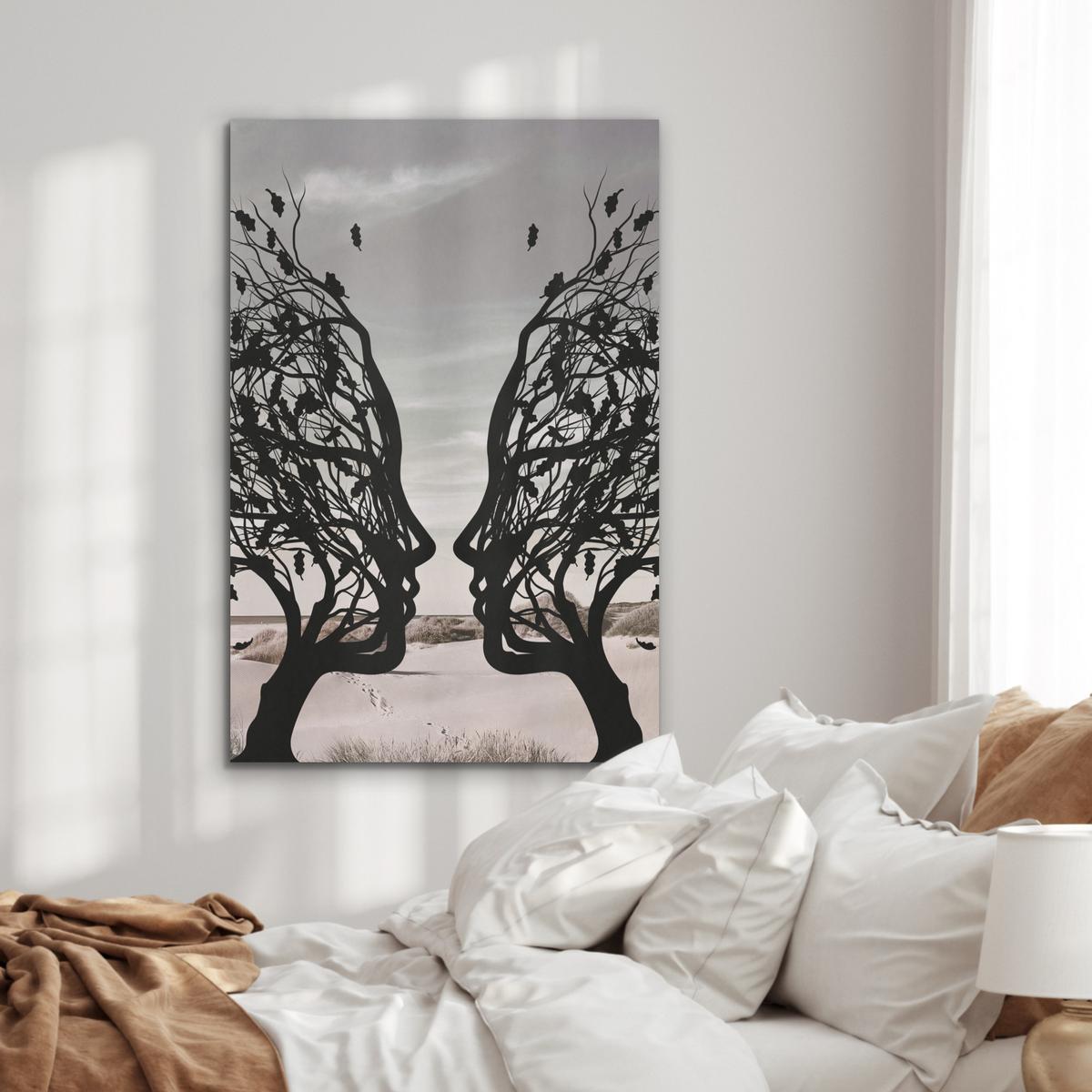 AKUSTIKBILD Strand - Meer - Menschen - Baum - Moderne Kunst Wanddeko 70x100 cm - Hellgrau, Kunststoff (70/100/0.9cm) - MuchoWow
