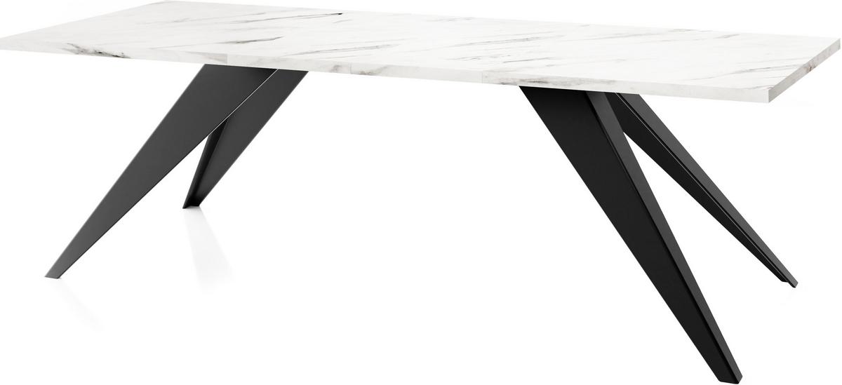 ESSTISCH Vance rechteckig ausziehbar, Marmor Weiß 160-260/90/76 cm - Ecru/Schwarz, Holzwerkstoff/Metall (90/260/76cm) - WFL GROUP