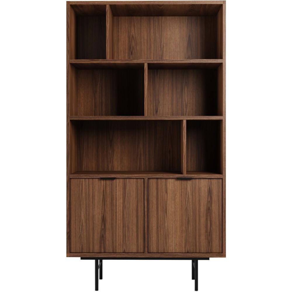 BÜCHERREGAL Evron mit 4 offene Regalböden, Walnuss - Walnussfarben/Schwarz, Holzwerkstoff/Metall (90/185/35cm) - Beautysofa