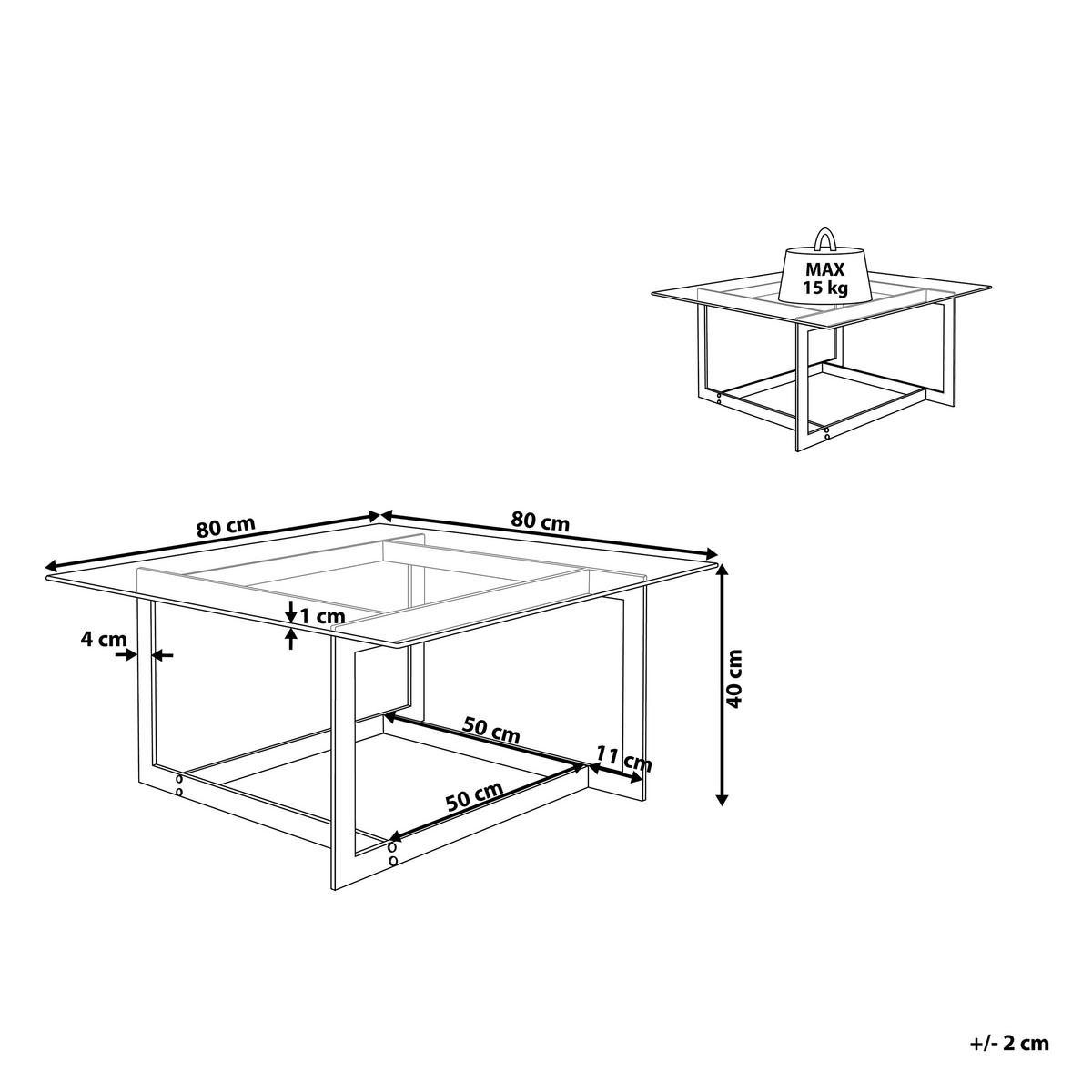 COUCHTISCH Glas silber quadratisch 80/80 cm Crystal - Transparent/Silberfarben, Glas (80/80/40cm) - Beliani