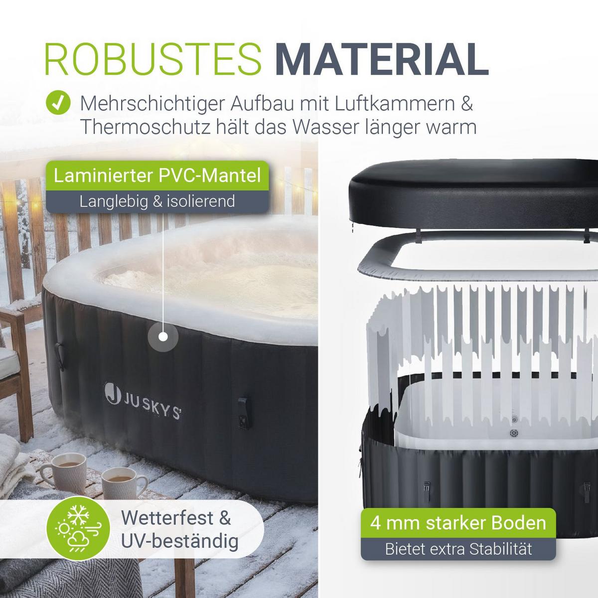 WHIRLPOOL SpaLuxe aufblasbar 185x185x65 cm schwarz/weiß - Schwarz, Kunststoff (185/65/185cm) - Juskys