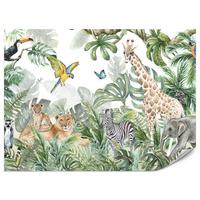 FOTOTAPETE für Kinderzimmer Tropen Dschungel Tiere Palmen Monstera 400x280 - Beige/Orange, Papier (400/280cm) - Muralo