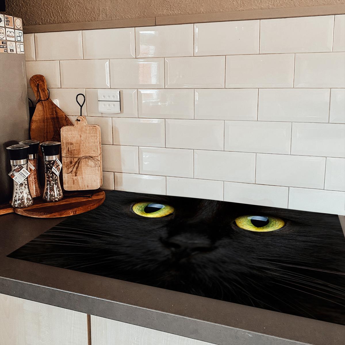 HERDABDECKPLATTE Katze - Augen - Gelb - Schwarz Induktionsmatte 83x51 cm - Schwarz, Kunststoff (83/51.5/0.2cm) - MuchoWow