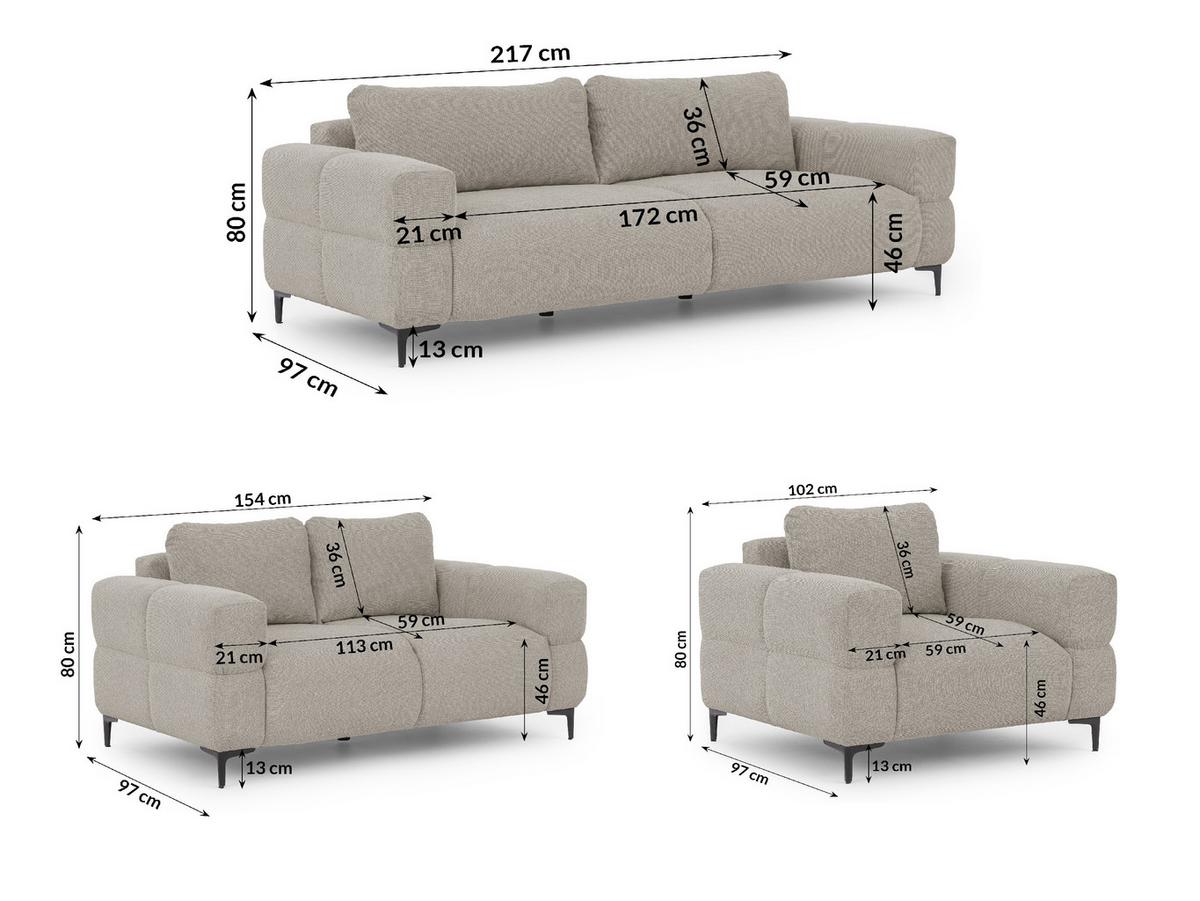SITZGARNITUR 3+2+1 Cardea in Bubble-Optik aus weichem Taupe Strukturstoff mit hohem Sitzkomfort - Taupe/Schwarz, Holz/Textil (217/80/97cm) - S-Style Möbel