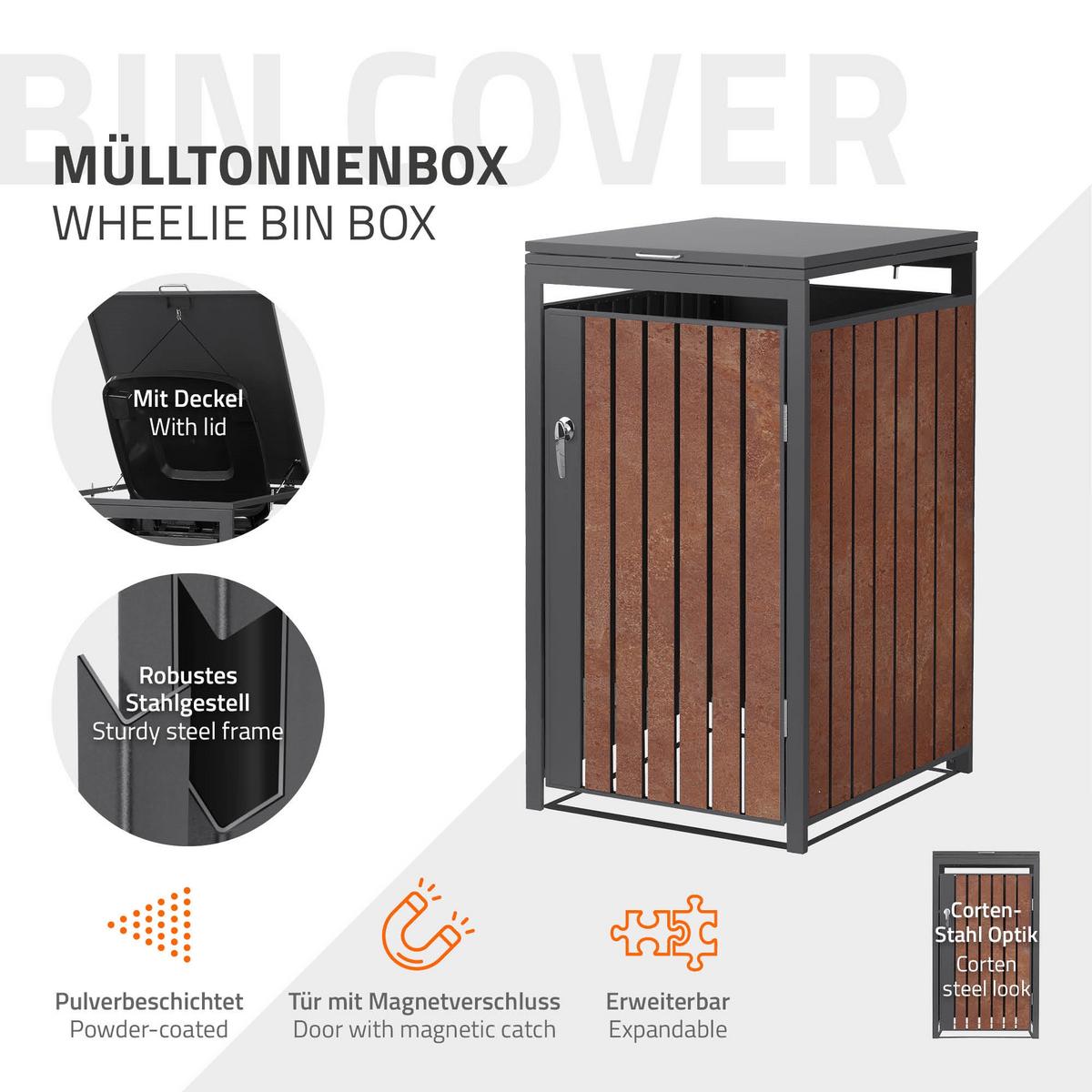 MÜLLTONNENBOX 1er Anthrazit-Rostoptik - Rotbraun, Metall (68/120/80cm) - ML-DESIGN