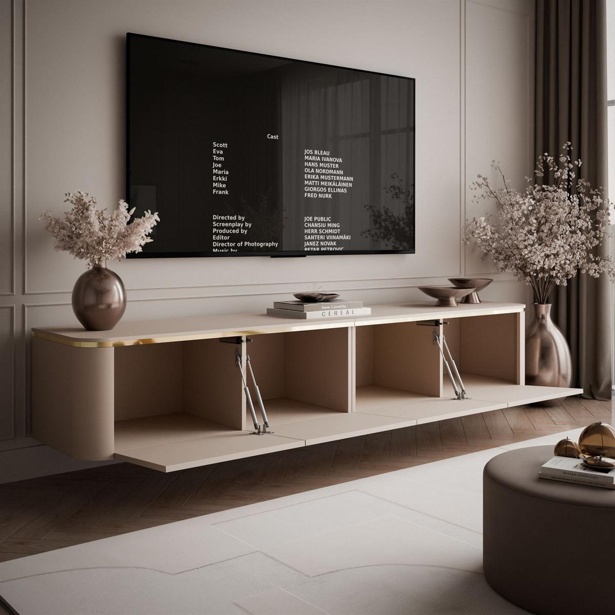 TV-RACK AVELINE 200 cm hängend mit LED-Beleuchtung - Kaschmir, Holzwerkstoff (200/35/40cm) - Lookway