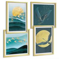 BILDER SET 4er Set - 50x50 cm & 40x60 cm Goldrahmen - Stilvolle Landschaften mit Vögeln - Goldfarben, Kunststoff (50/50cm) - TULUP