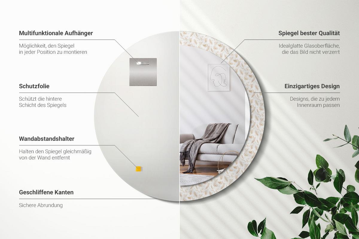 SPIEGEL Rund Ø 80 cm mit Aufdruck - Creme, Glas (80/80/0.4cm) - Wallfluent