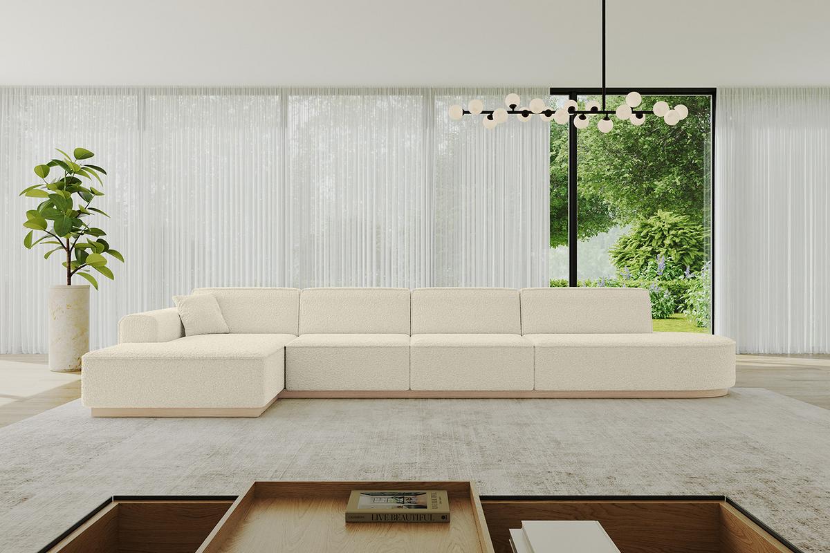 ECKSOFA Ottomane Links IREA-L3 - 412x165x80 cm Beige - Hellbraun/Creme, Holzwerkstoff/Textil (412/165cm) - ALTDECOR