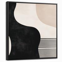 LEINWAND Bilder mit Rahmen - Abstrakt - Japandi - Beige - Modern - 50x50 - Schwarz, Textil (50/50cm) - MuchoWow