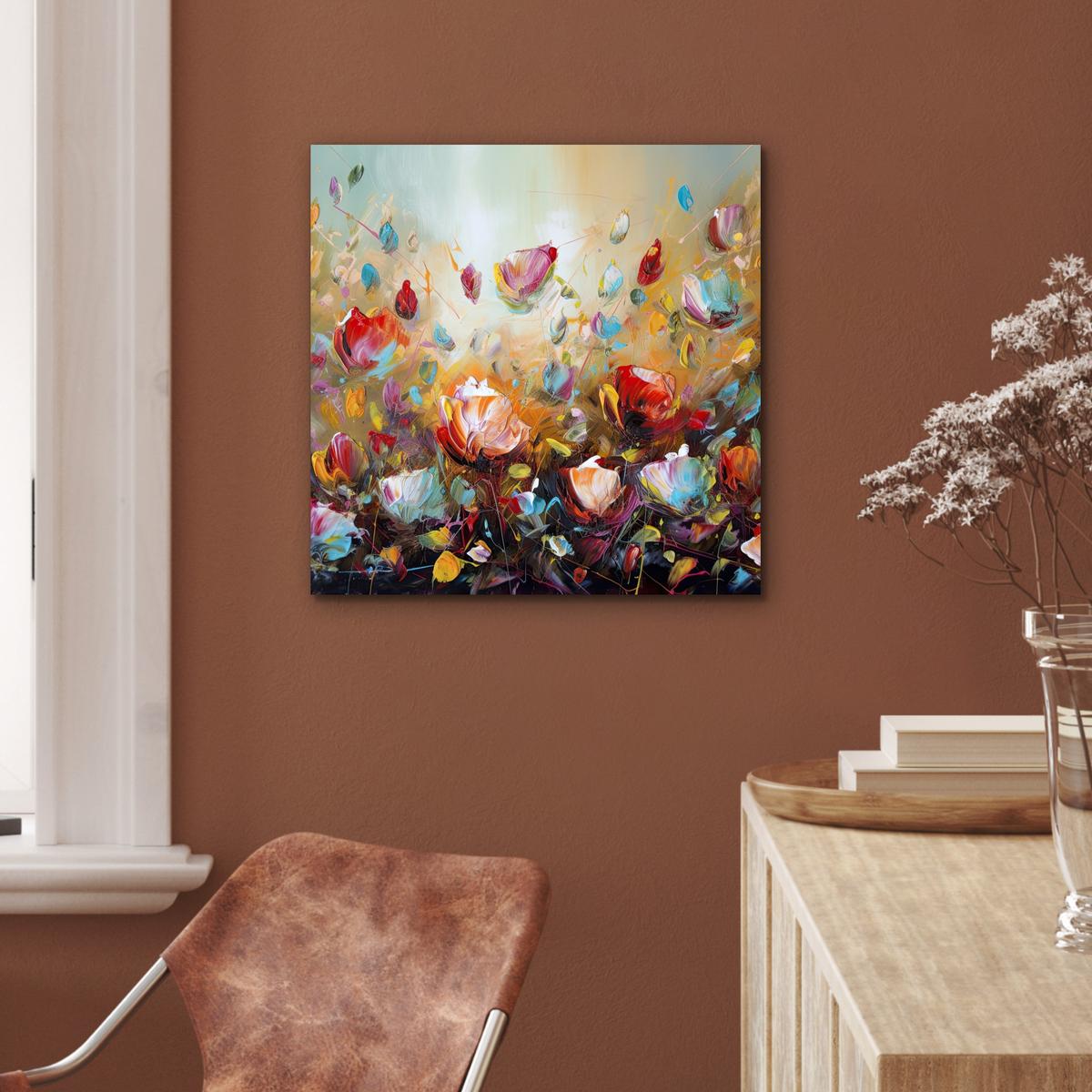 METALLBILD Blumen - Kunst - Natur - Ölgemälde 50x50 cm - Multicolor, Metall (50/50cm) - MuchoWow