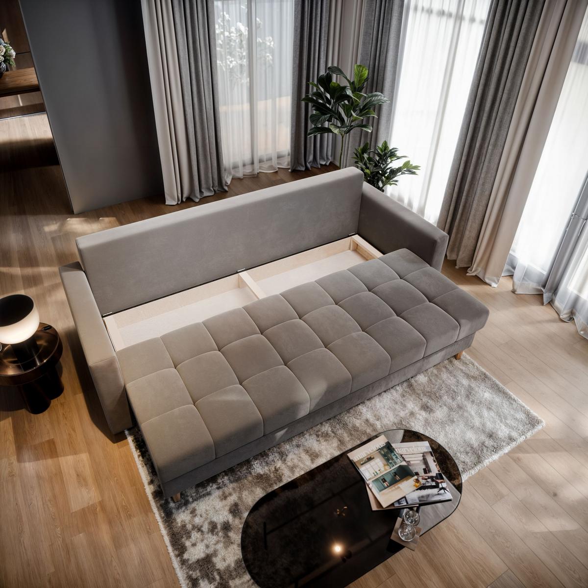 BETTSOFA MILO Grün Plüsch-Stoff mit Schlaffunktion - Grün, Textil (220/93/87cm) - MASSENO
