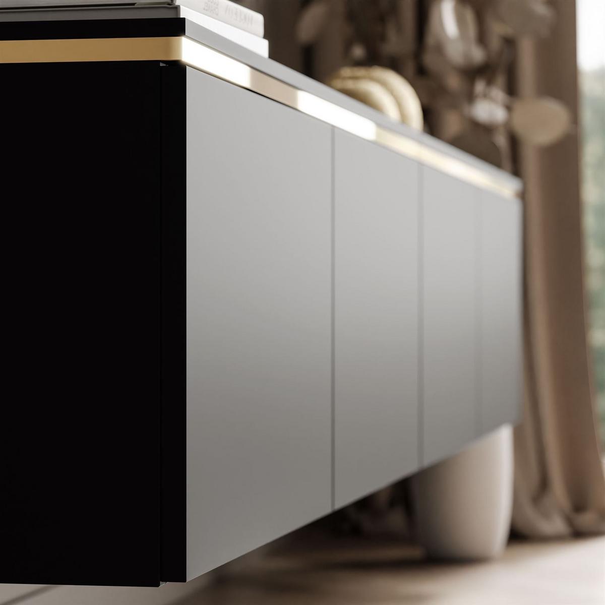 TV-RACK CELINE schwarz matt 200 cm (hängend) mit LED-Beleuchtung - Schwarz, Holzwerkstoff (200/35/40cm) - Lookway