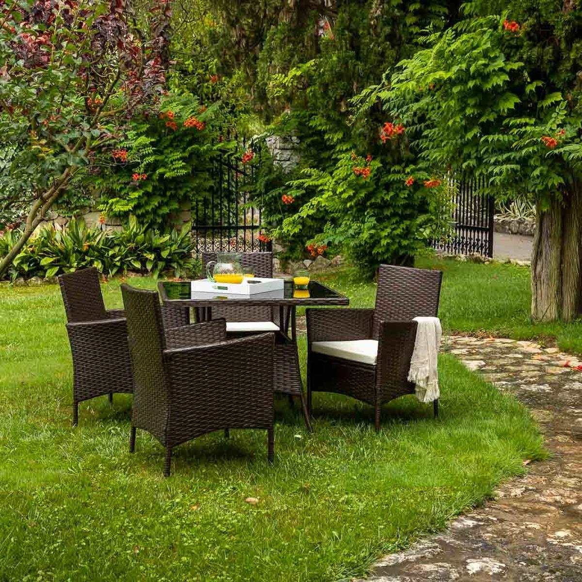 GARTEN-ESSGRUPPE, 5er-Set, dunkelgrau - Braun, Naturmaterialien - Wanderlust