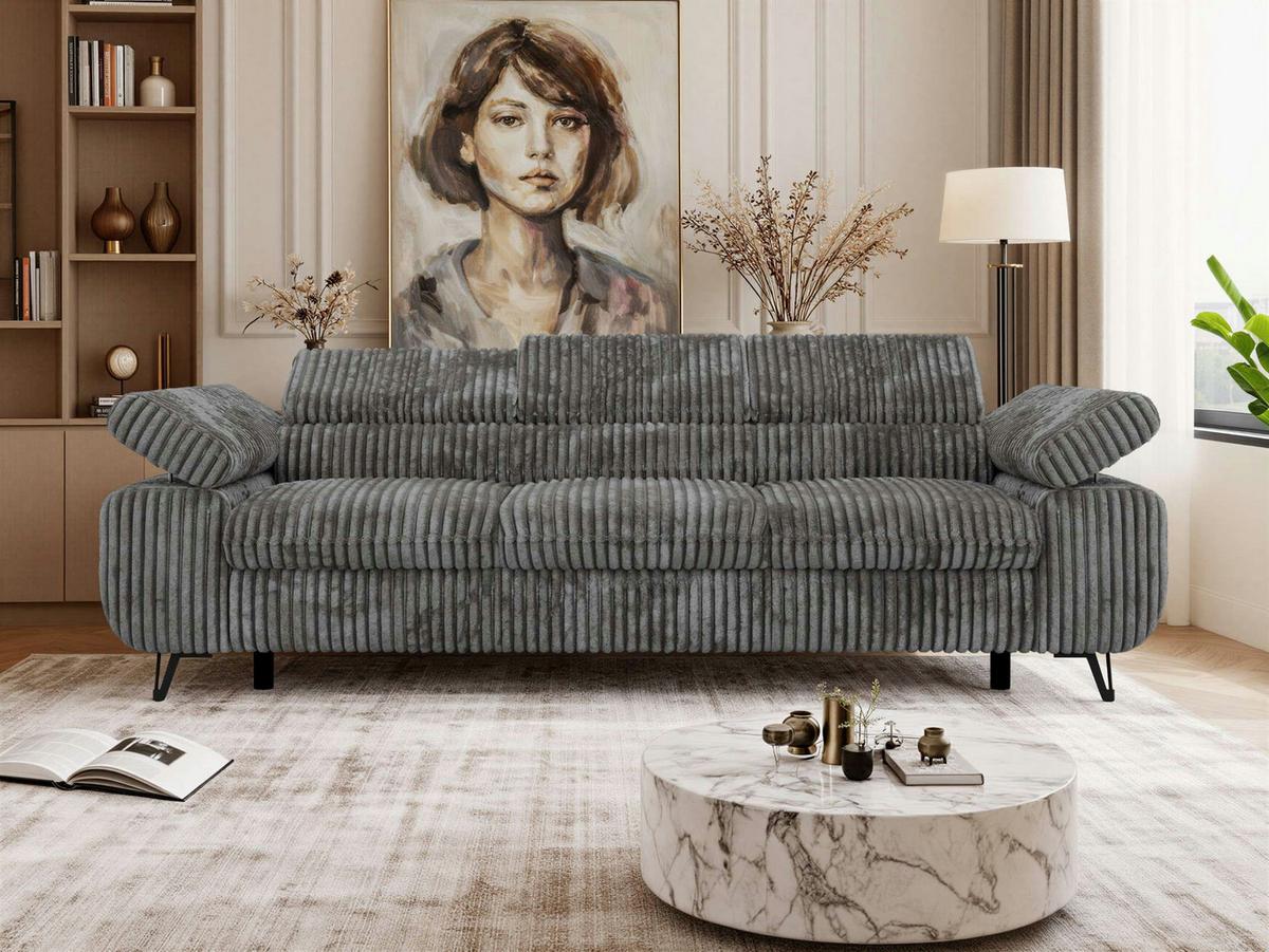 3-SITZER SOFA PETER - Grau Cord - Schwarz/Grau, Textil/Metall (262/76/99cm) - MKS