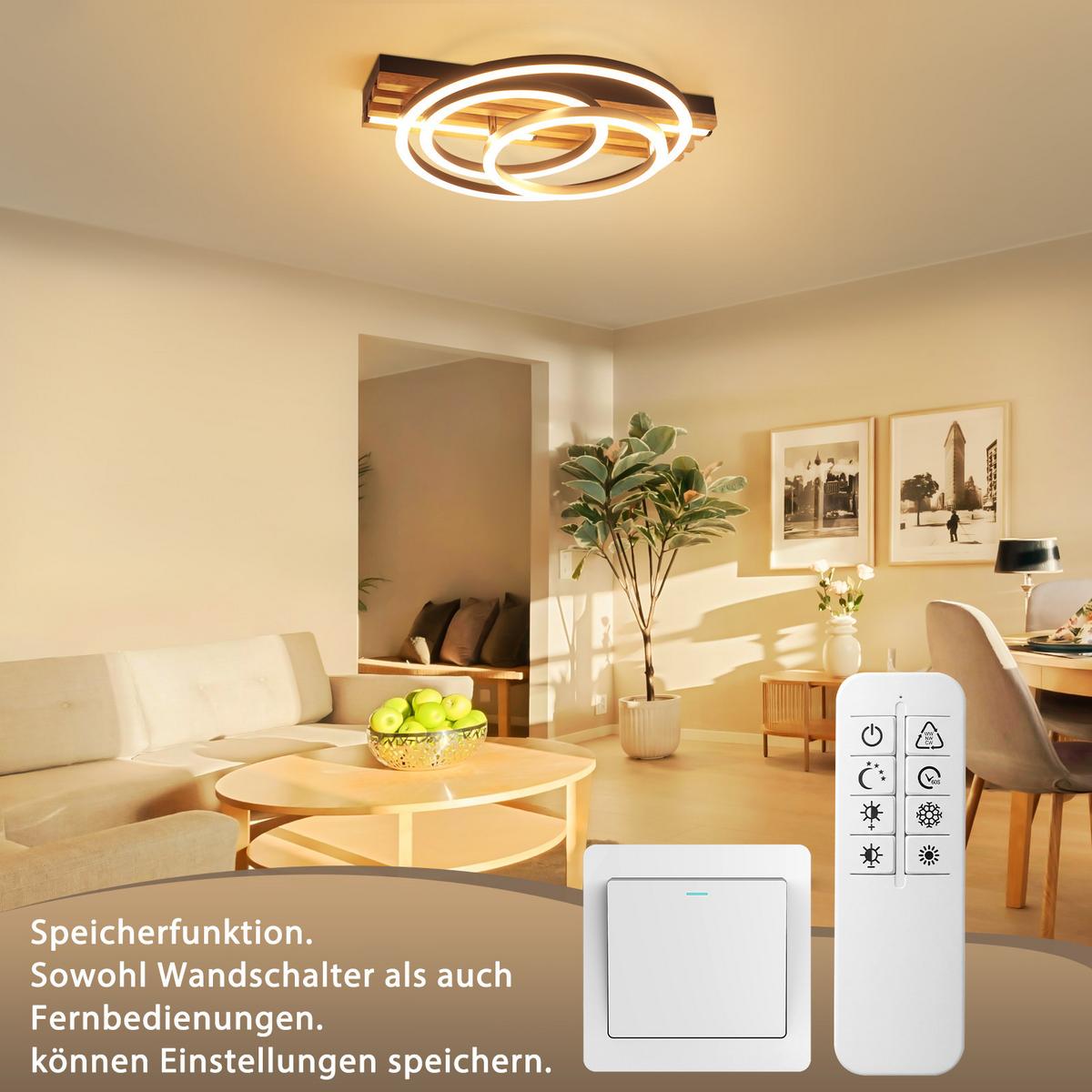 LED DECKENLEUCHTE Iklenli 38/32/8.8 cm - Schwarz, Holz/Metall (38/32/8.8cm) - ZMH