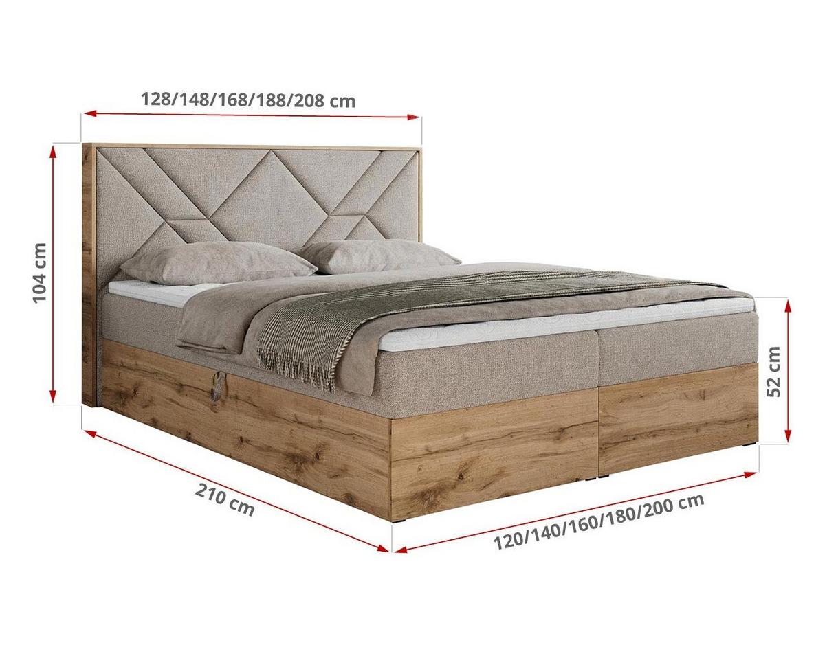 BOXBETT GUNAR - 120/200 Beige Struktur - H4 - Beige, Holz/Textil (120/200cm) - MKS